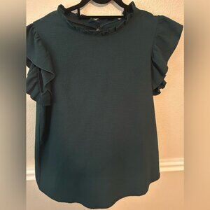 Emerald CHRISTMAS HOLIDAY Green Ruffle Short Sleeve Blouse